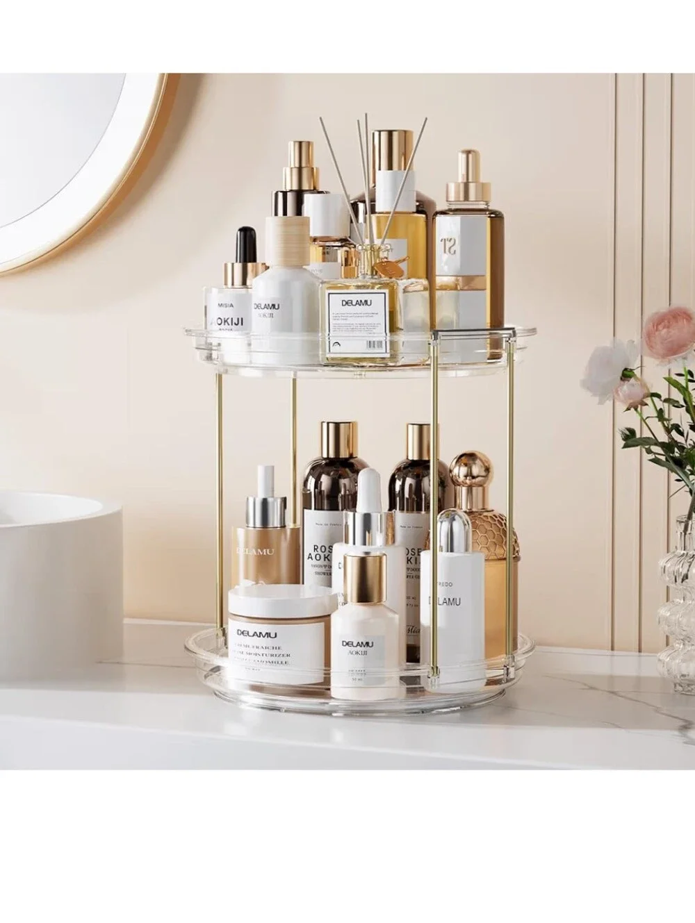 Gold & White Women’s Skincare Set Organizer Display